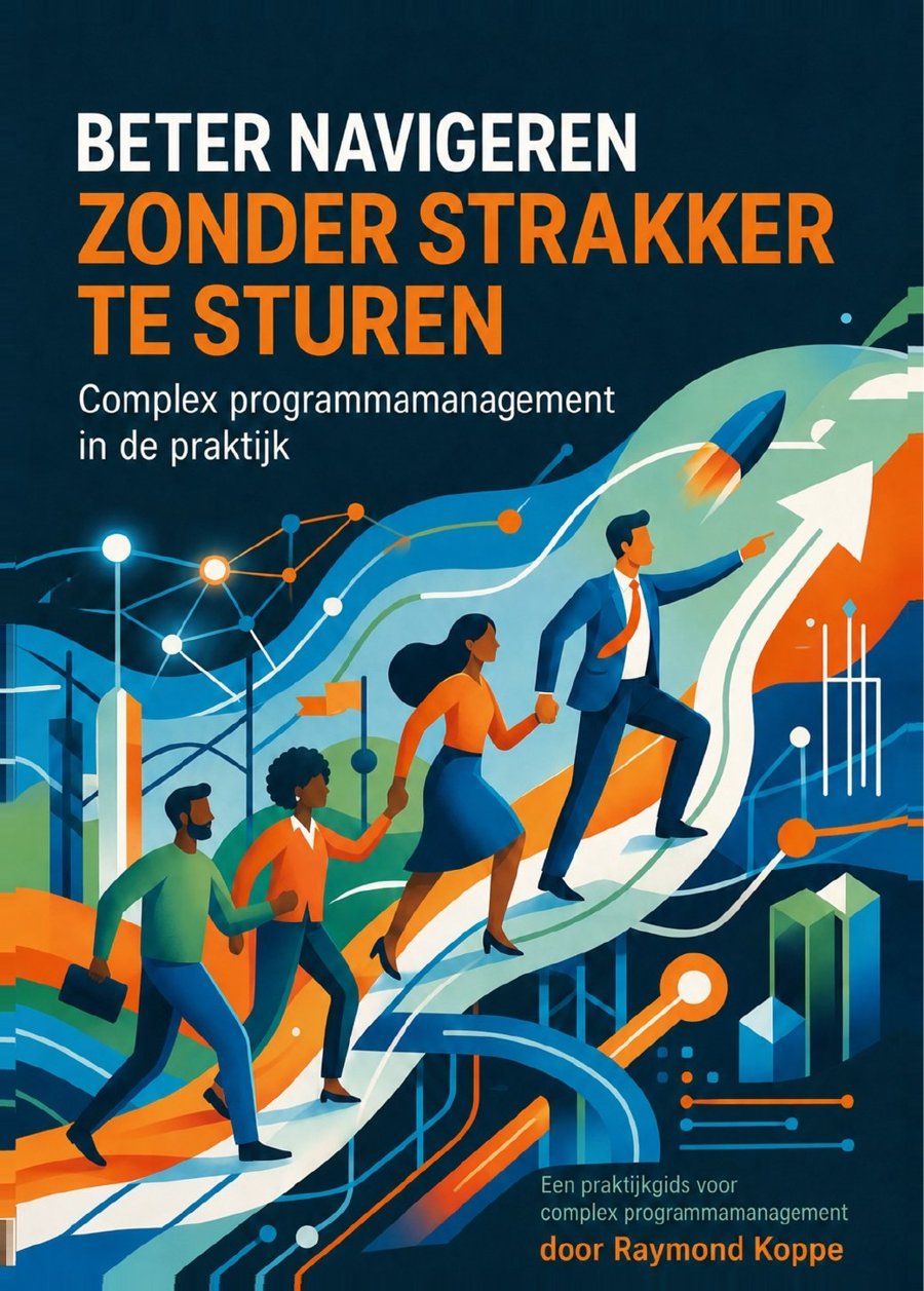 Omslag van het boek Beter navigeren zonder strakker te sturen – Complex programmamanagement in de praktijk, door Raymond Koppe